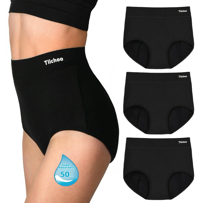 TIICHOO Leakproof Underwear for Women High Waisted Period Panties Briefs  Heavy Flow Menstrual Postpartum Underwear 3 Pack(3X-Large, 3 Black)