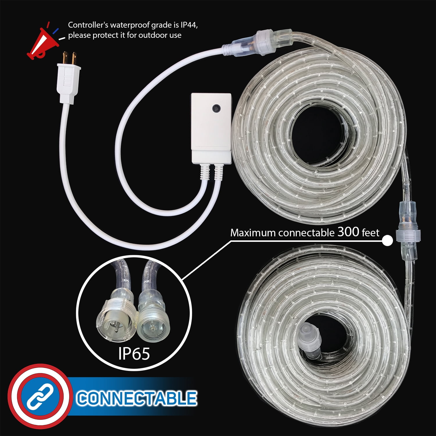 Russell Decor Patriotic Rope Lights Red White Blue 10'-200' Independence Day 4th of July Memorial Day Veterans Day and Christmas Decoration Lighting (80 Feet)
