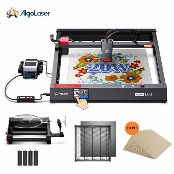 Algo Alpha MK2 All-in-One 22W Engraver, Smart Touch Screen, Air Assist, Honeycomb, Roller, Raisers & Plywood for Engraving Cutting, Machine for DIY and Business