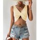 thumbnail image 2 of Top de mujer con cuello en V profundo, sin mangas, tejido con cable, blusa frontal torcida, blusa delgada de color puro, 2 of 4
