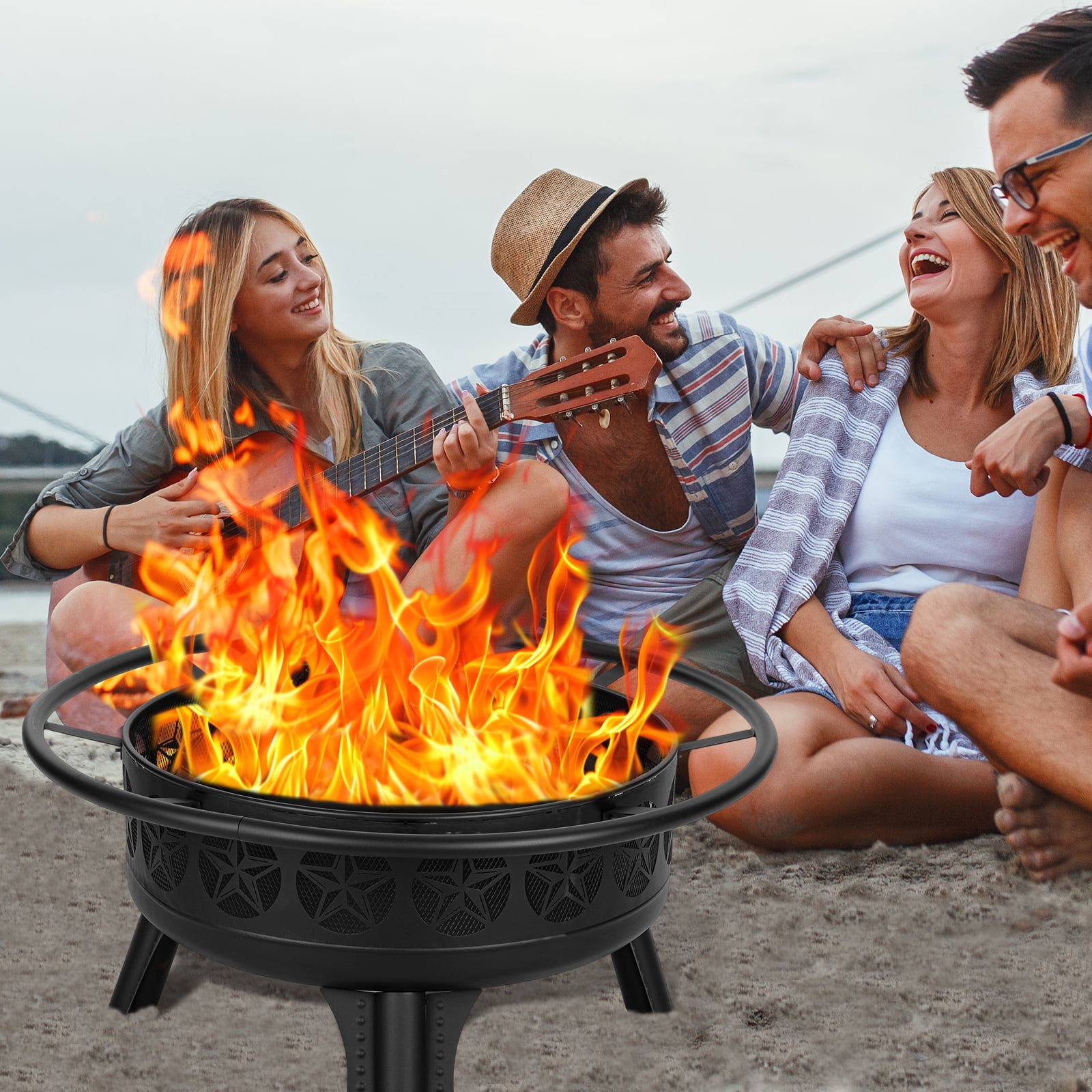 MistMo 38-Inch Wood Burning Fire Pit with Grill & Lid