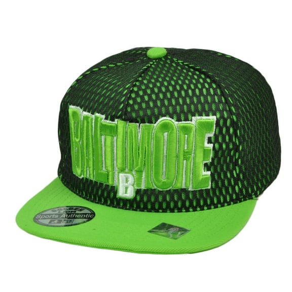 Baltimore Maryland City Town State Black Green Snapback Flat Bill Hat Jersey Mesh