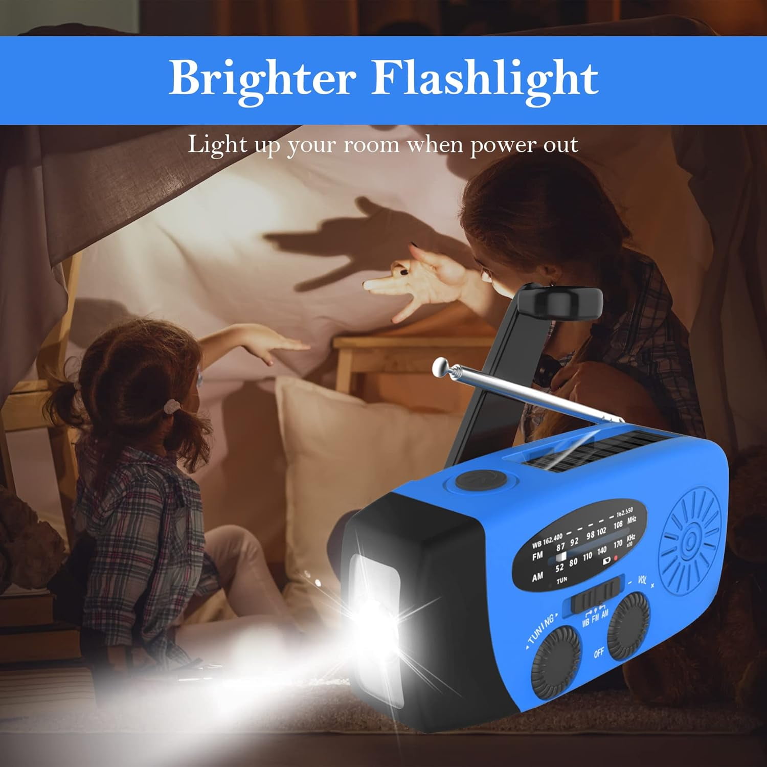 NOAA Emergency Hand Crank Radio - Solar/USB Powered with 2000mAh Power Bank & LED Flashlight, Portable Weather Radio for Camping & Disaster Preparedness