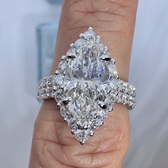 NEW 3Ct Marquise Cut Lab Created Diamond Halo Engagement Wedding Ring 14K White Gold plated