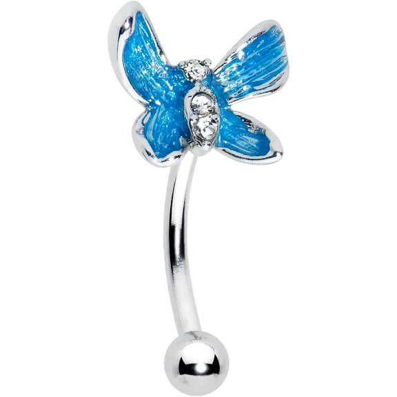 Body Candy 16G 316L Stainless Steel 8mm Eyebrow Jewelry Cartilage Conch Rook Chunky Butterfly Blue Eyebrow Ring 5/16”