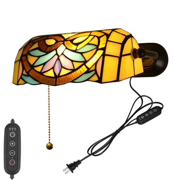 Kiven Dimmable Wall Sconce with Timing, Green Glass Bankers Lighting Fixture with Plug-in Cord,Vintage Library Lamp for Bedside, Office, Study Room BD1924-8