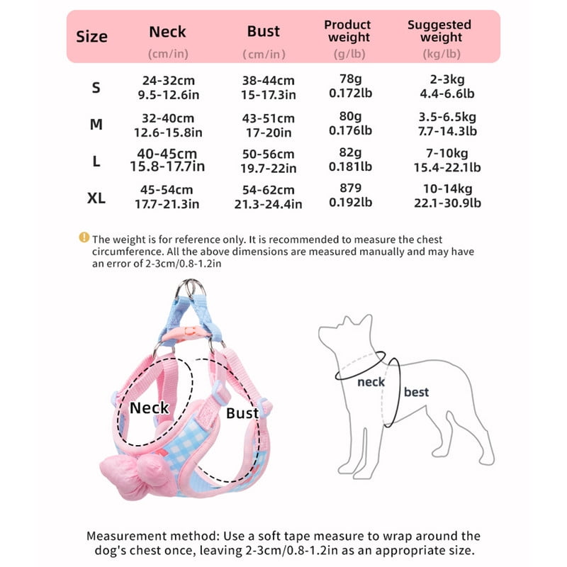 Small Dog Chest Harness with Bow, Cute Harness for Kitty Puppy Bunny,djustable Kitten Harness and Leash Set