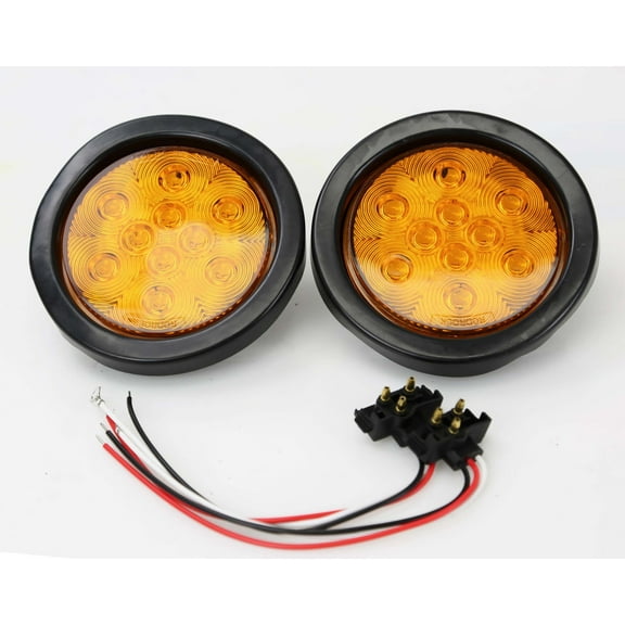 (2) Amber 10 LED 4" Round Truck Trailer Brake Stop Turn Tail Lights- 24048