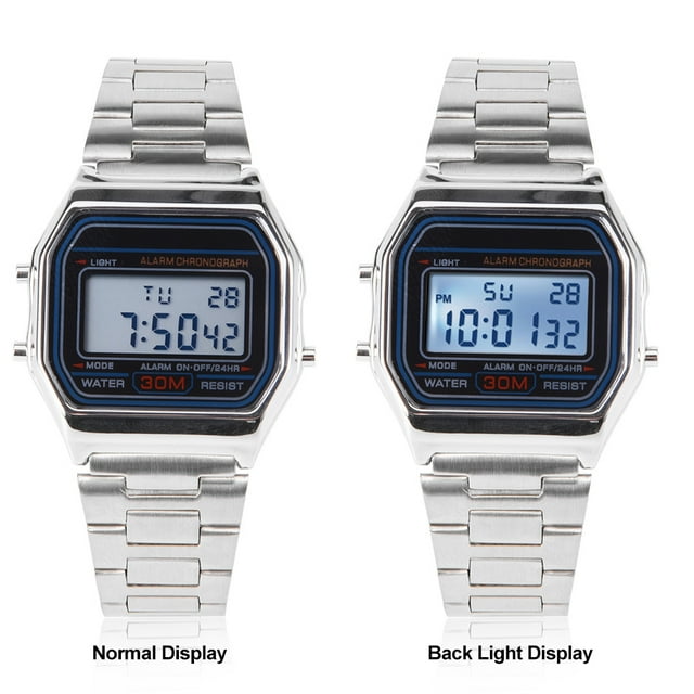 Reloj de Pulsera Rectangular con Luz Trasera Y Correa de Acero Inoxidable Resistente Al Agua Pantalla de 12/24 Horas Fecha Semana Alarma Cronógrafo ANGGREK Otros
