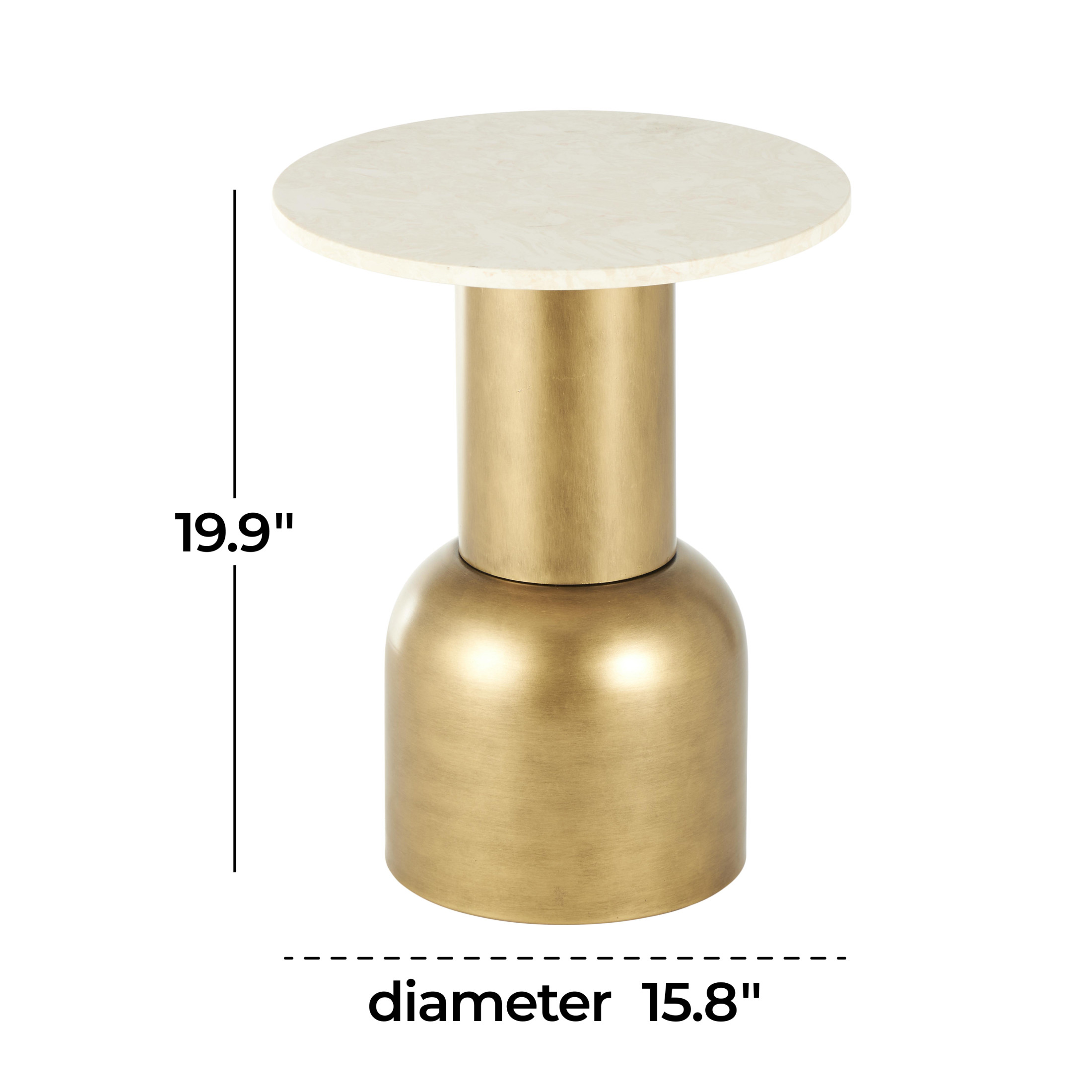 DecMode 16" x 20" Gold Metal Pedestal Accent Table with Cream Marble Tabletop, 1-Piece