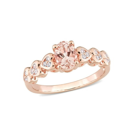 7/8 Carat (Ctw) Morganite and White Topaz Ring in Rose Plated Sterling Silver for Women