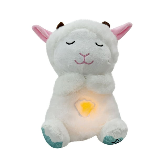 XIAOLE - Máquina de sonido para bebé con forma de cordero que respira, peluche de cordero que respira con movimiento rítmico, luces personalizables, música y temporizadores, juguete musical de oveja