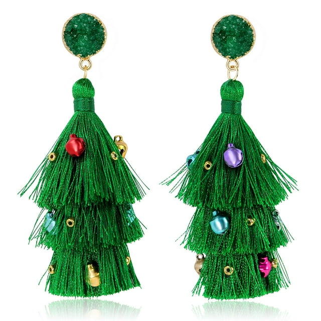 Pendientes Colgantes Navideños Me&Hz con Cascabel y Borla Verde
