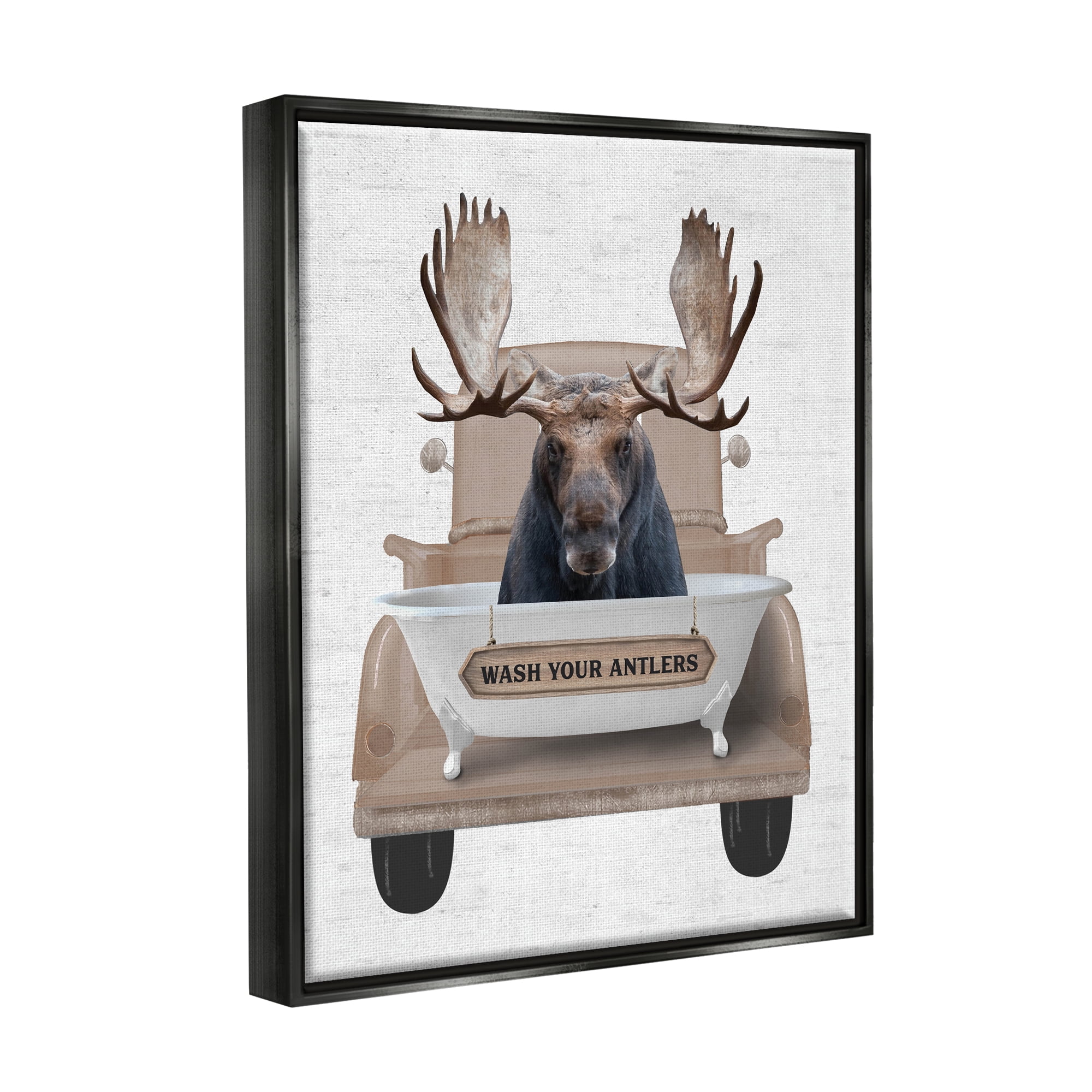 Stupell Industries Wash Your Antlers Truck Animals & Insects Painting Black Floater Framed Art Print Wall Art, 25 x 31