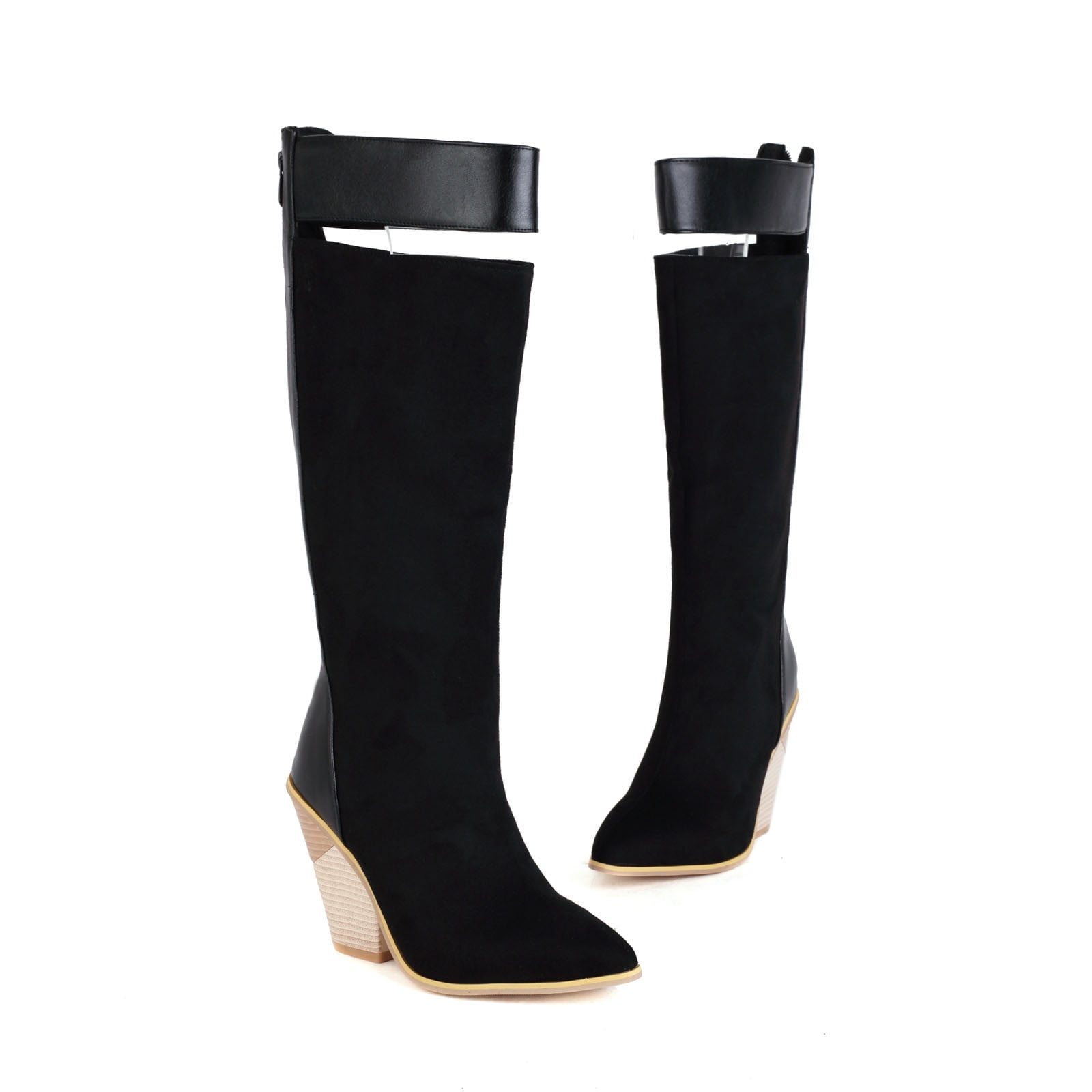 OKBOP Womens High Heels Knee-High Boots-Womens Knee High Boots Christmas Retro Winter Boots for Women Clearance Black