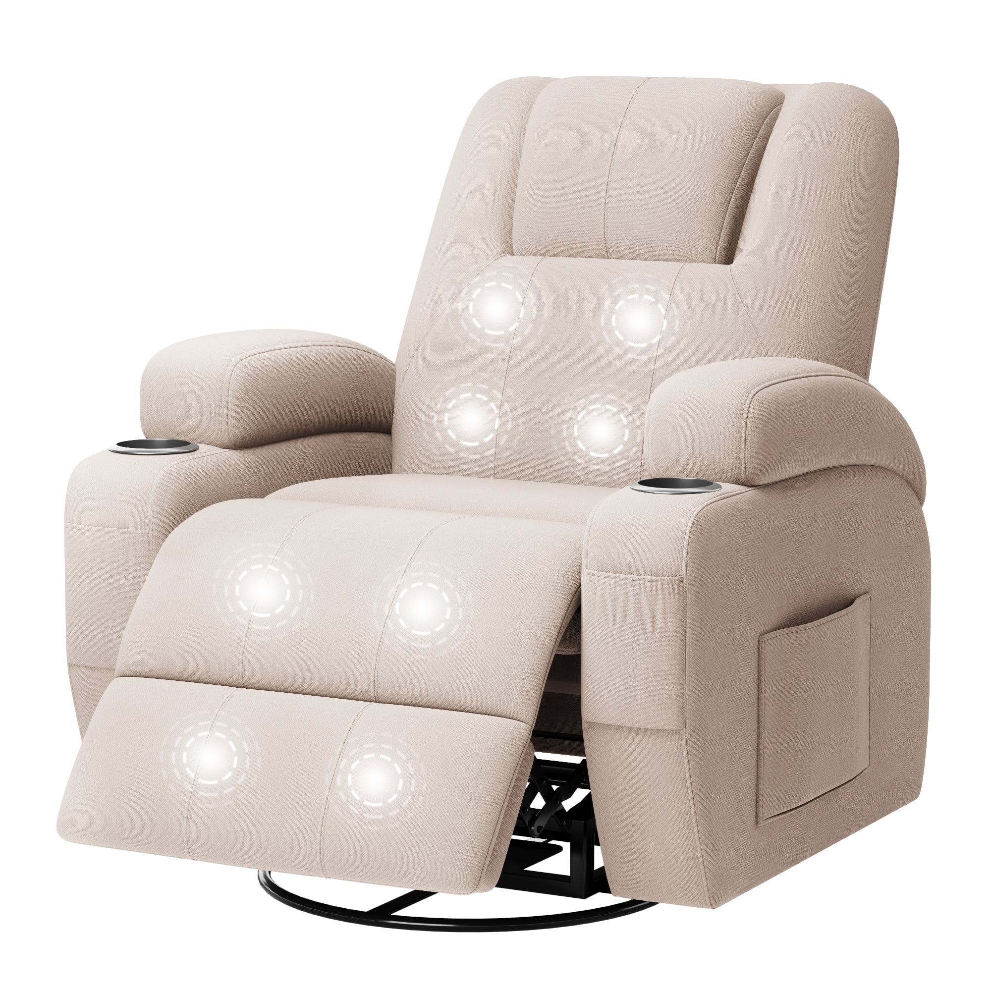 Furmax 360° Swivel Rocking Chair Power Massage Recliner With nursing Needs Oversized Furniture For Living Room,Beige