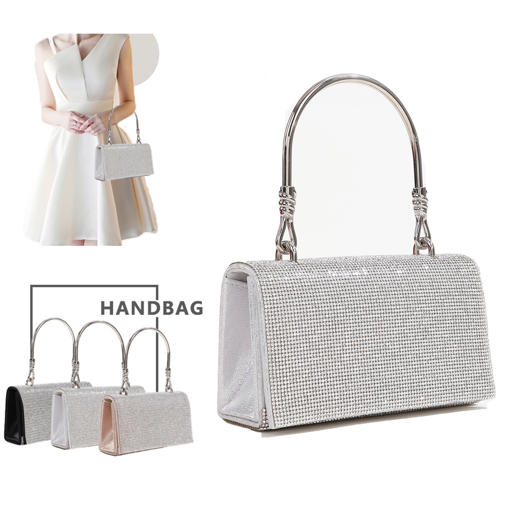 Shimmer Crystal Studded Wedding Clutch bag Bridal Evening Bag box ladies  purse | eBay