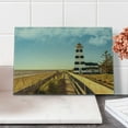 thumbnail image 2 of Lighthouse Cutting Board, Sandy Coastal Beach with Lighthouse Sea Waves Wind Wooden Fence Pine Tree Clouds, Decorative Tempered Glass Cutting and Serving Board, Small Size, Multicolor, by Ambesonne, 2 of 5