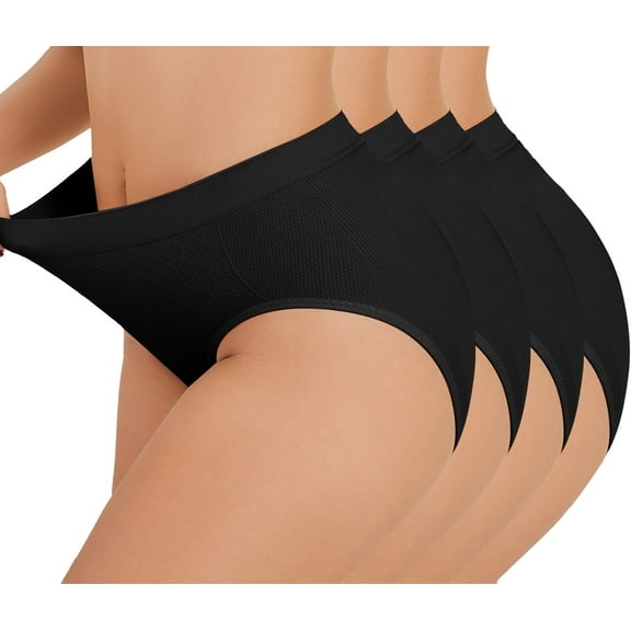 Women High Waisted Underwear Shapewear, Seamless Briefs Full Coverage Ladies Panties 2Black 2Black XL