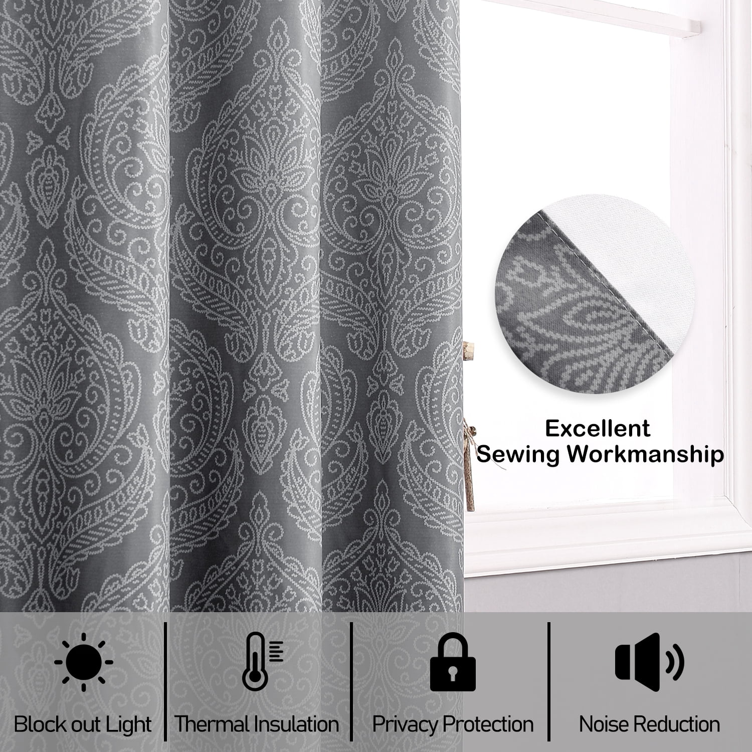 JIUZHEN Ombre Blackout Curtains 84 Inch - Gradient Thermal Insulated Room Darkening Drapes for Bedroom/Living Room, Set of 2 Panels, 52 x 84 Inch Length, Gray