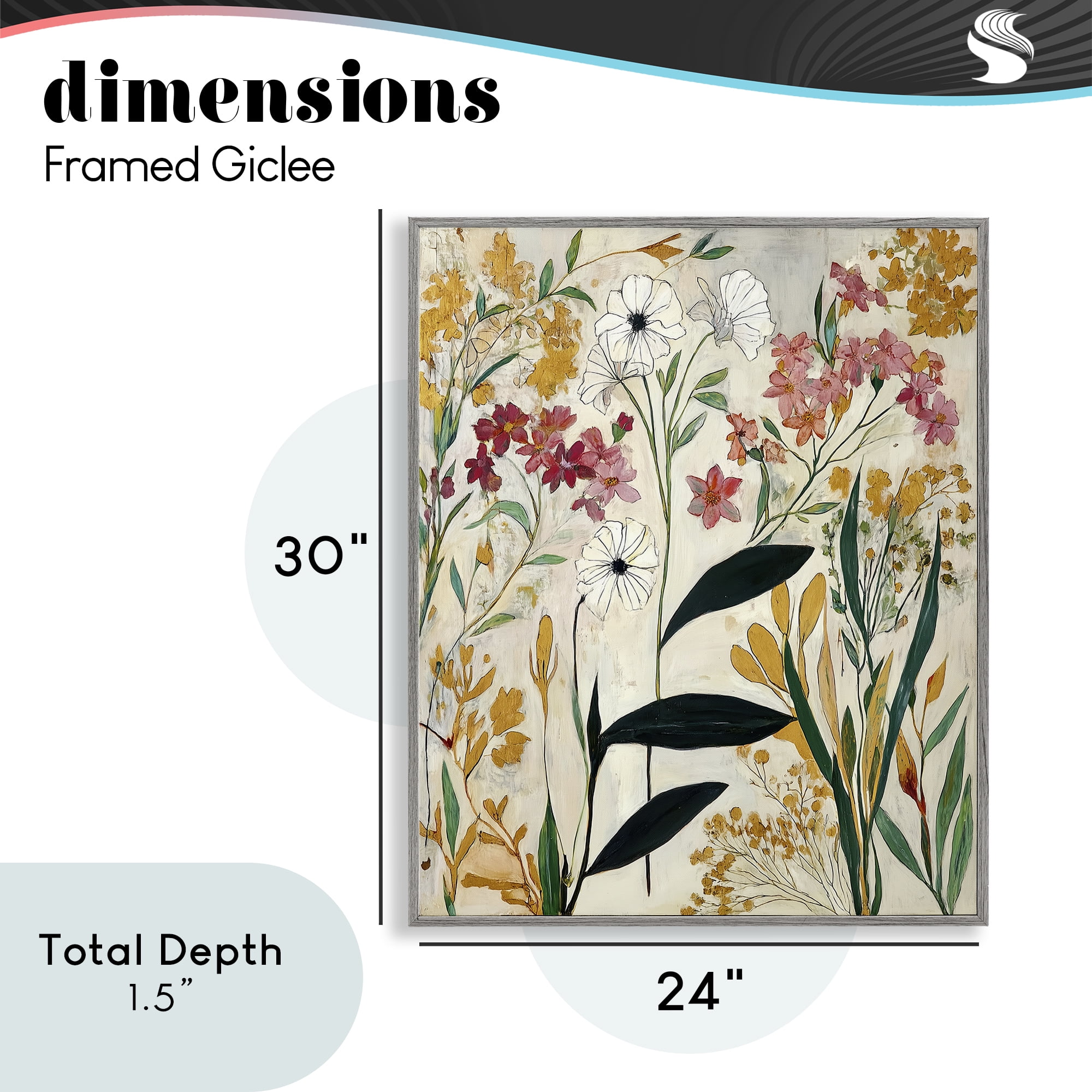 Vintage Playful Botanicals Gray Framed Giclee Art, design by Annabelle Hall