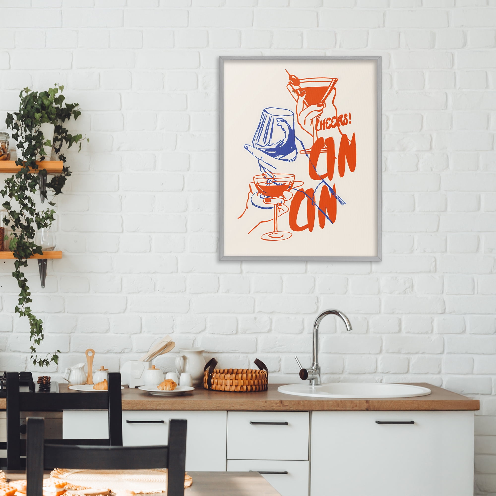 Stupell Industries Retro Cheers Cocktail Toast Gray Framed Giclee Art, design by The Prints Vibe