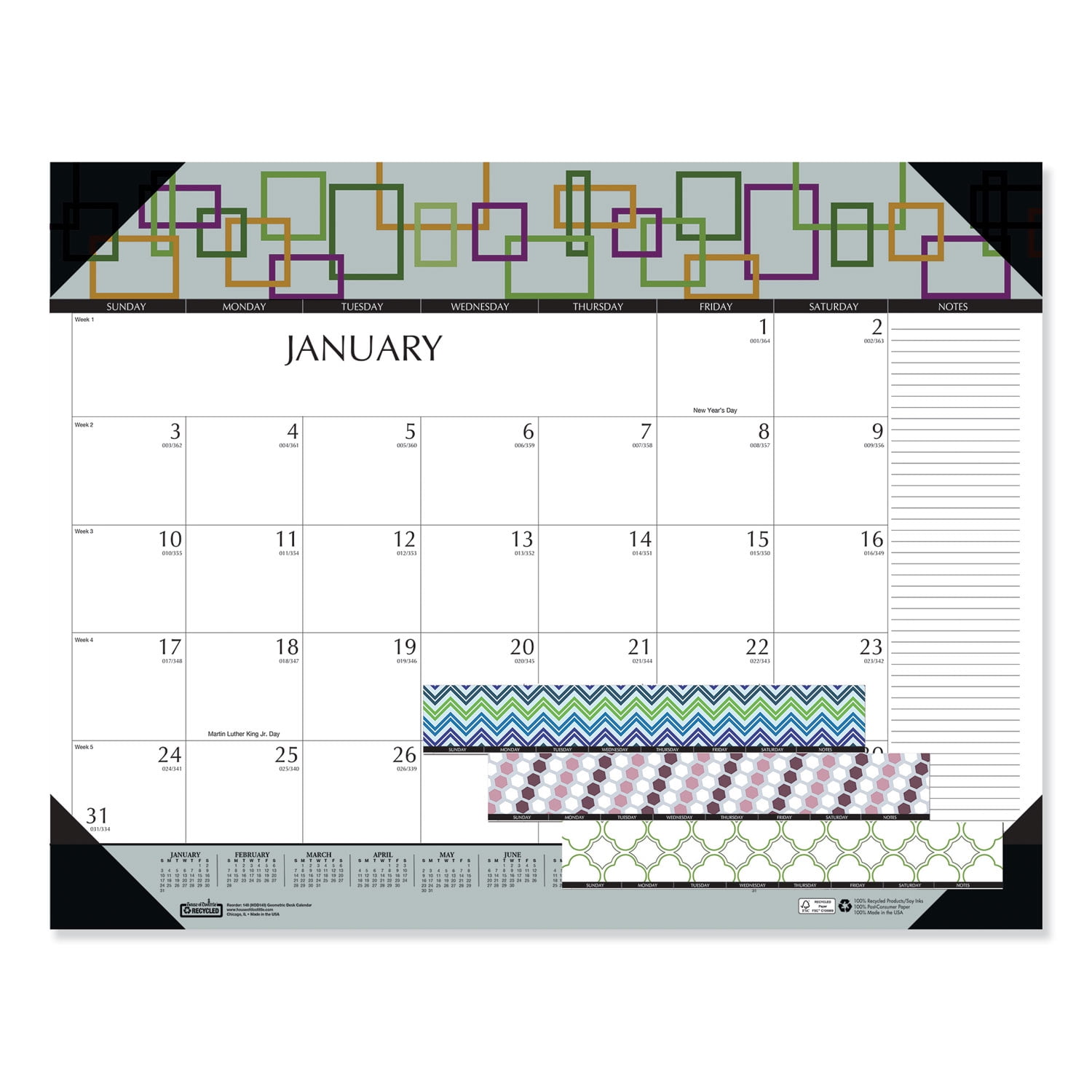 House of Doolittle 100% Recycled Geometric Desk Pad Calendar, 22' x 17', 2021