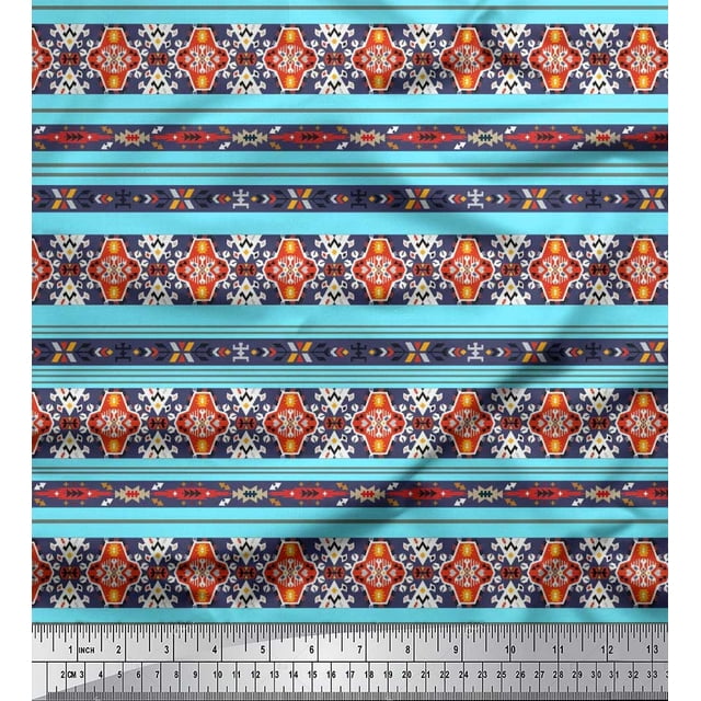 Soimoi Modal Satin Fabric Ikat Southwestern Print Fabric by Yard 42 Inch Wide