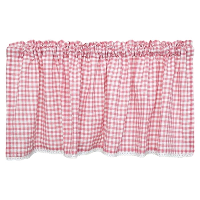 Cortina de ventana a cuadros Buffalo Check duradera con bolsillo para barra para dormitorio, privacidad y sol Rosa 150x45cm