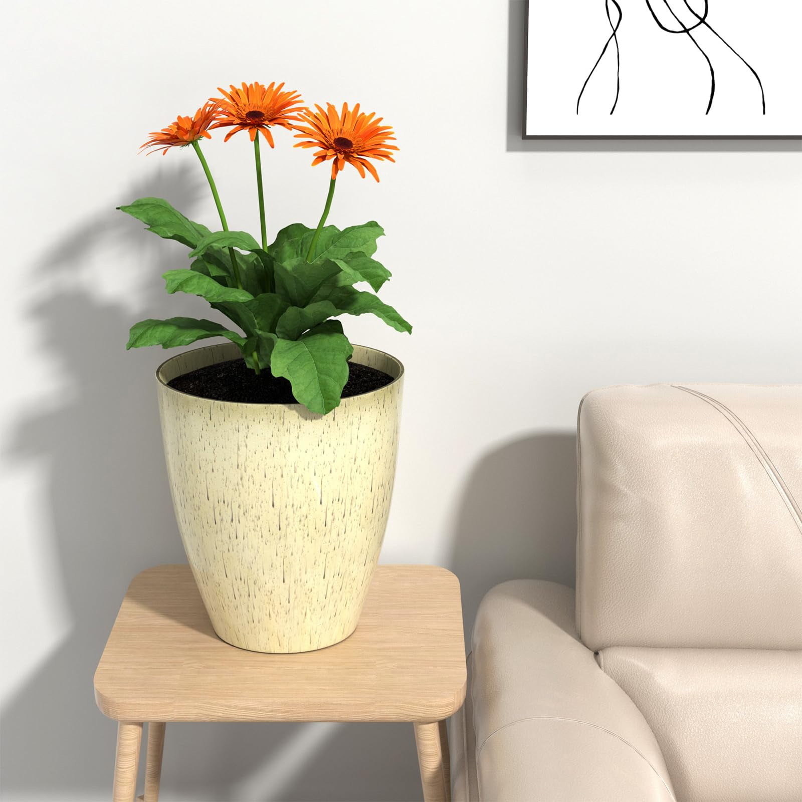Plant Pots Set of 2 Pack,10 Inch Plant Pot for Indoor,Planter with Drainage Hole,Flower Pots Modern Round Planters for Outdoor Garden Home,Beige