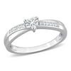 Everly Women's 1/4 CT T.G.W. Heart-Cut Created White Sapphire Round-Cut Diamond Accent (G-H, I2-I3) Sterling Silver Bridal Engagement Promise Cross Ring, 3 Prong/Claw/ Pave Setting & Diamonds on Band