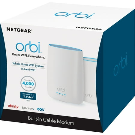 NETGEAR CBK40 Orbi Mesh WiFi System with Built in Cable Modem AC3000, DOCSIS 3.0 | Up to 5,000 Square Feet; Certified for XFINITY from Comcast, Spectrum, Cox, and more (CBK40)