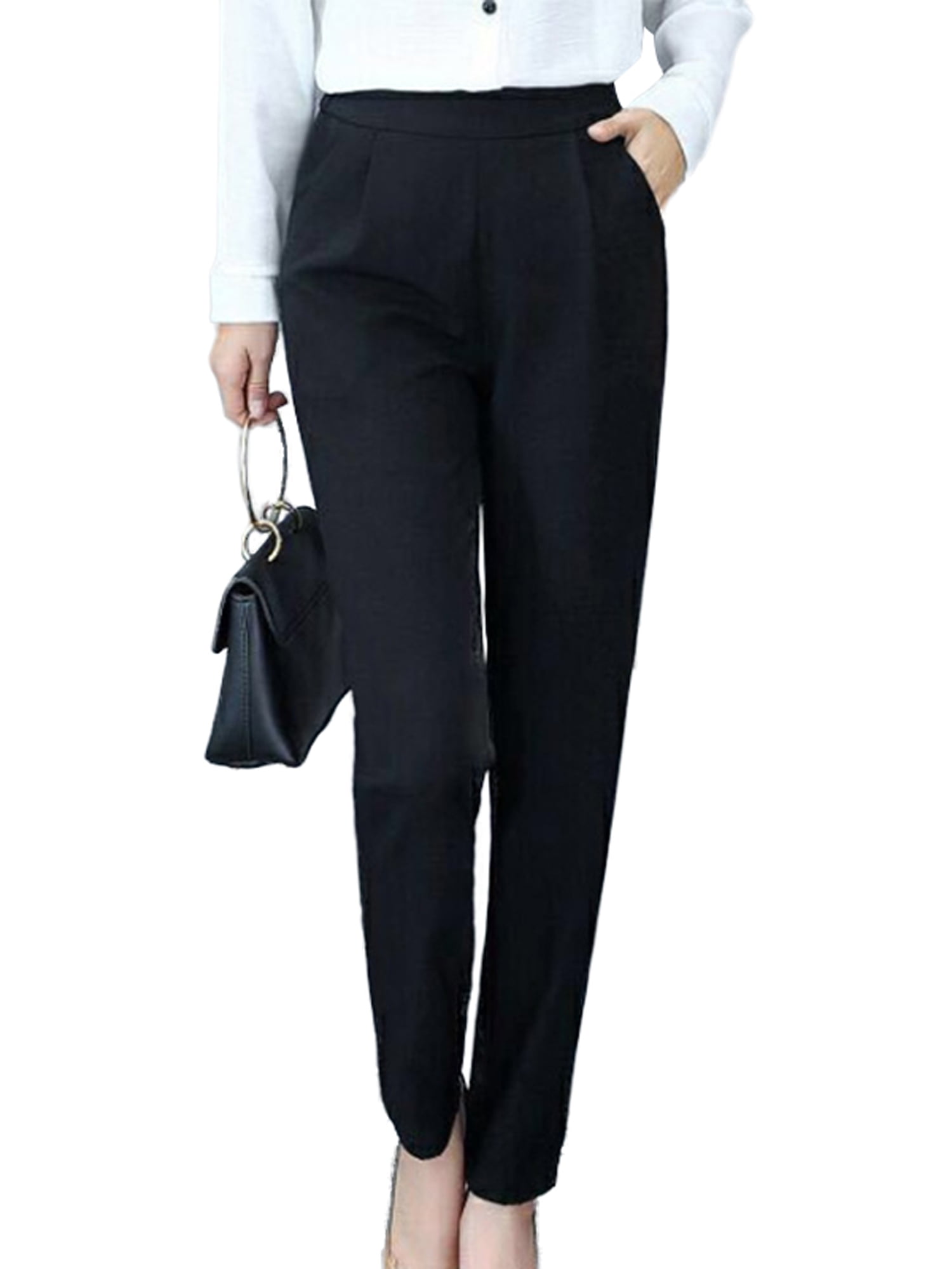 Inspire Me Ladies' Half Elasticated Waist Women's Trousers Machine Washable Casual Stretch Trousers with Pockets