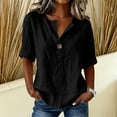 thumbnail image 5 of MAFYTYTPR Women's Notched V-Neck Button Detail Roll Cuff Short Sleeve Blouses Spring Summer Solid Color Loose Casual Tops for Everyday Wear 1PC S-XXL, 5 of 8