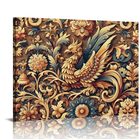 Orinice Phoenix Bird Flowers Fine Art Aesthetic Poster & Print Wall Painting for Classroom Kitchen Office Farmhouse Bathroom Room Decor Pictures Wall Art Painting Ready to Hang Canvas