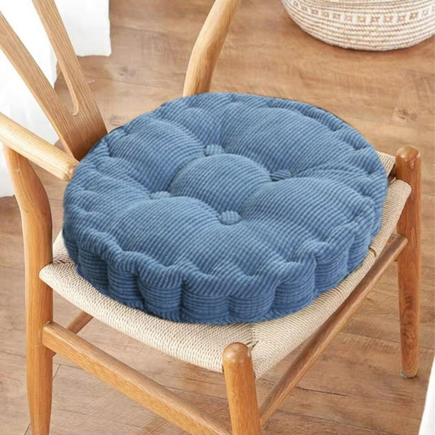 Almohadón redondo grueso de terciopelo sólido azul, relleno de algodón de corduroy para sillas de cocina comedor patio