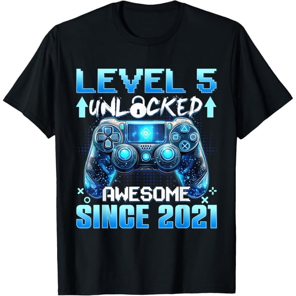 5 Years Old Level 5 Unlocked Awesome 2021 5th Birthday Boys T-Shirt