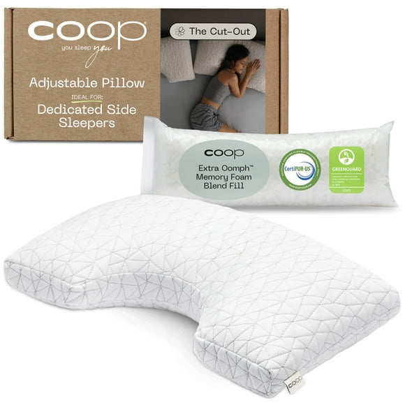 Coop Home Goods Original Cut-Out Adjustable Pillow - Medium Firm Memory Foam for Side Sleepers, Queen Size, Neck & Head Support, CertiPUR-US/GREENGUARD Gold