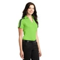 thumbnail image 4 of Port Authority Ladies Silk Touch Performance Colorblock Stripe Polo-M (Lime/ Steel Grey), 4 of 6