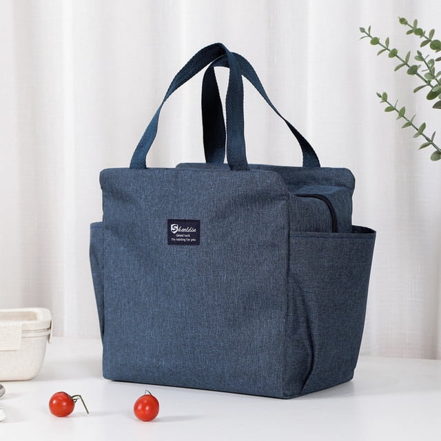 Sueyeuwdi Bento Box Adult Lunch Box for Women Aluminum Foil Thickened Bento Bag Cloth Lunch Box Bag Work with Food Utensils Lunch Packaging Bag Blue 27*24*2cm