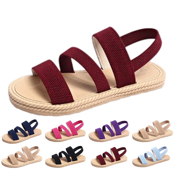 IEMIEMIEM Women's Sandals Comfortable Open Toe Elastic Ankle Strap Espadrilles Flatform Wedges Casual Slip On Sandal For Ladies Dressy 2026 Summer Shoes Wine 8.5 Wide