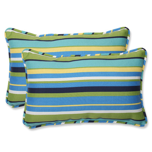 Pillow Perfect Outdoor/ Indoor Topanga Stripe Lagoon Rectangular Throw Pillow (Set of 2