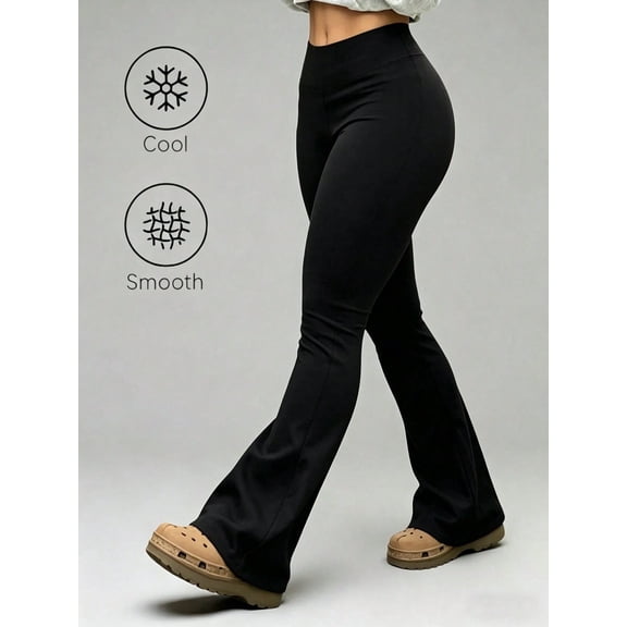 DENTOYOU Women High Waisted Flare Leggings, 4-Way Stretch Bootcut Yoga Pants Tummy Control Butt Lifting Workout Casual Bell Bottom Leggings Black L