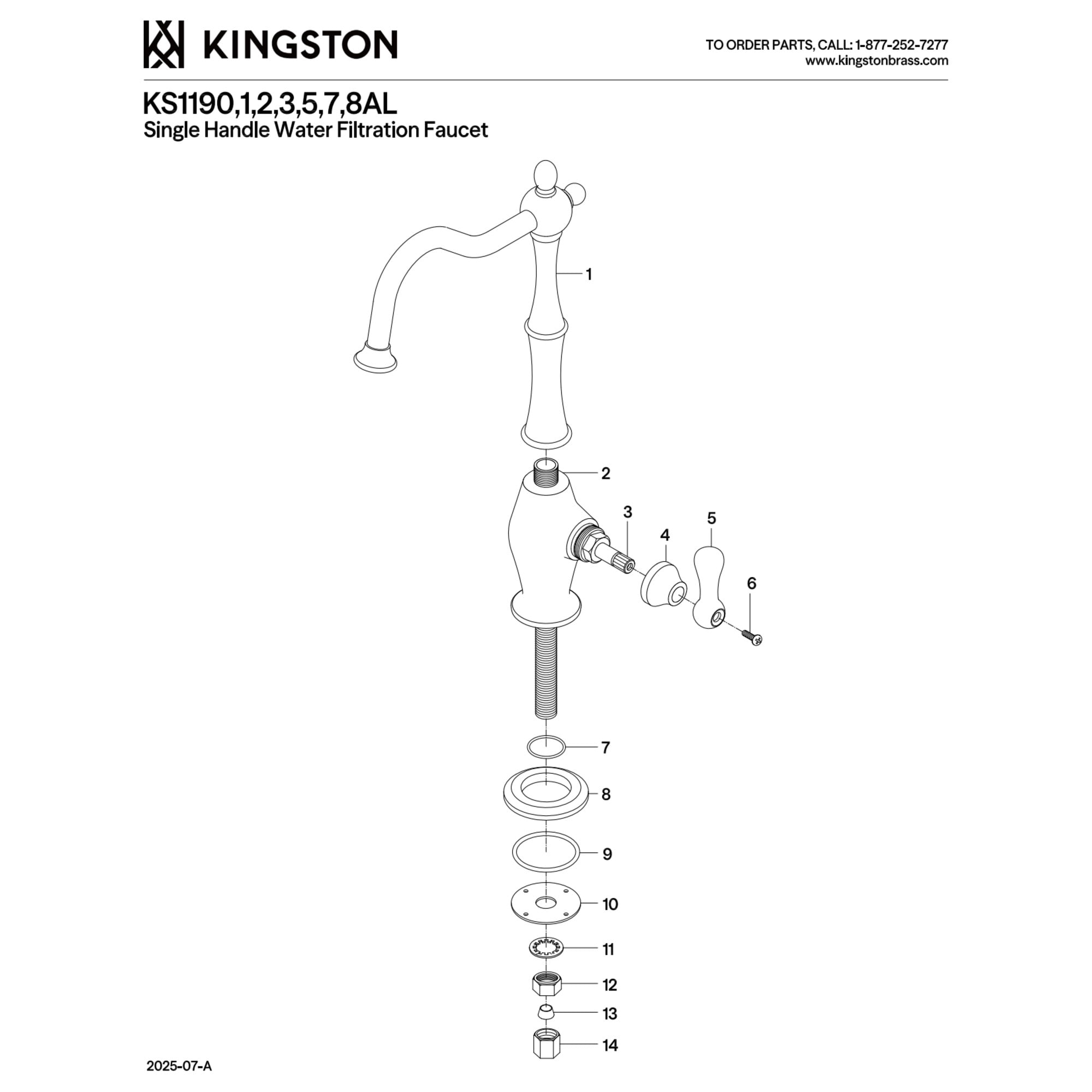 Kingston KS1190AL Heritage Single-Handle Cold Water Filtration Faucet, Matte Black