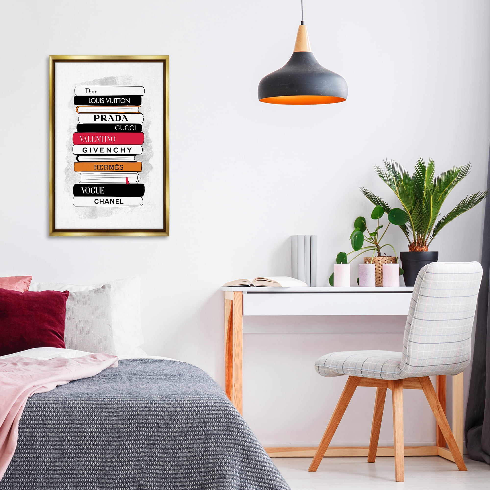 Stupell Industries Tall Fashion Bookstack Beauty & Fashion Painting Gold Floater Framed Art Print Wall Art, 21 x 31