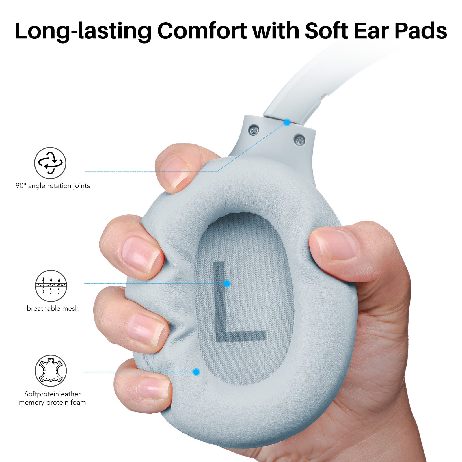 TOZO HT2 Hybrid ANC Wireless Bluetooth Headphones, Hi-Res Audio, 60H Playtime, Foldable, Blue