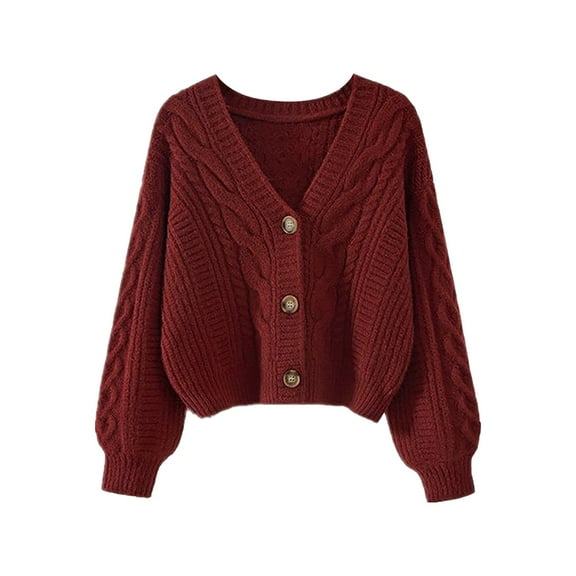 Baberdicy Cardigan Sweaters for Women Womens Solid Color Sweater Women Vintage Tops Loose Outer Wear V Neck Short Knitted Cardigan Ja V Neck Cardigan Sweaters for Women One Size
