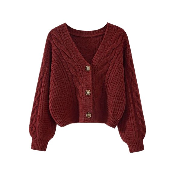 Hontri Cardigan Sweaters for Women Womens Solid Color Sweater Women Vintage Tops Loose Outer Wear V Neck Short Knitted Cardigan Ja Clearance Red One Size