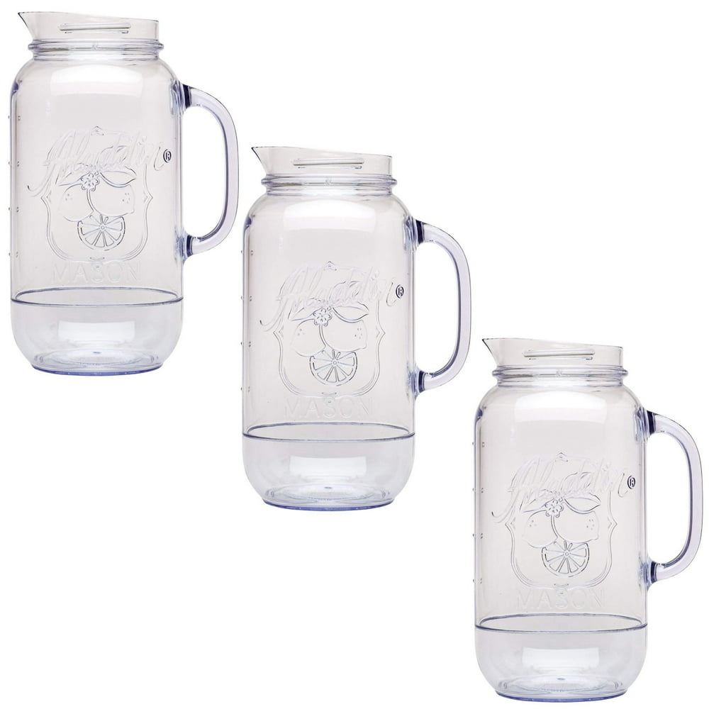 Aladdin (3pk) Plastic Mason Jar Pitcher, Carafe Set 2.5 Quart, 80 oz