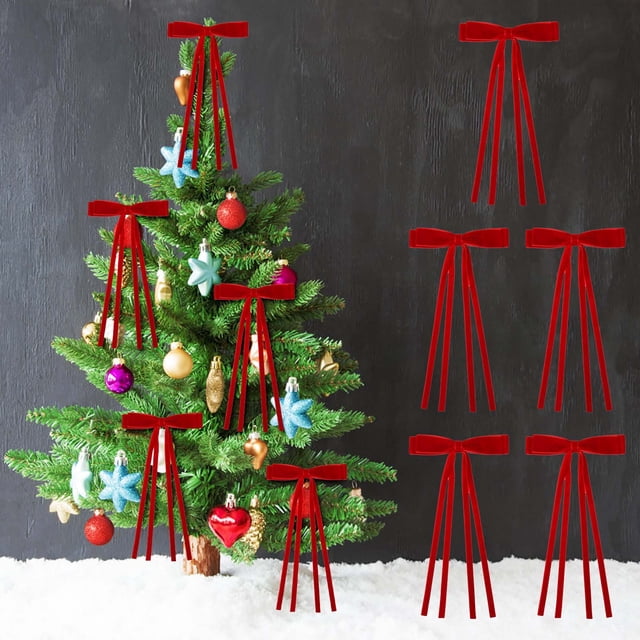 5 Pcs Nœuds de Noël, Nœuds Festifs Rouges, Texture Veloutée, pour Arbre et Emballage, Déco de Mariage et de Fête, Nœuds pour Cadeaux et Bricolage, Accents de Déco pour la Maison, Ihhxbz